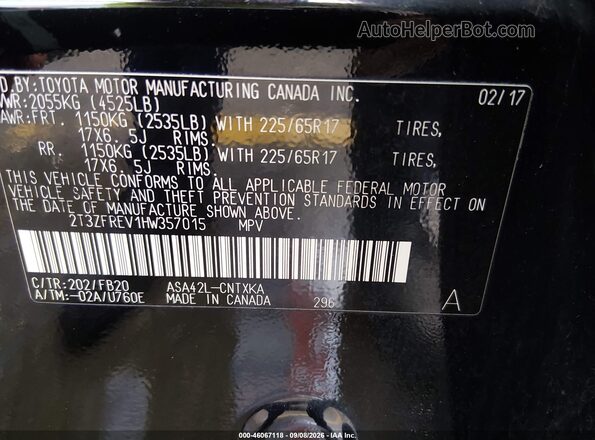 2T3ZFREV1HW357015 2017 TOYOTA RAV4 Черный Вид подкапотного пространства