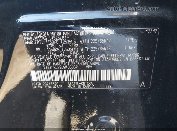 2T3ZFREV8JW435067 2018 TOYOTA RAV4 Черный Вид подкапотного пространства