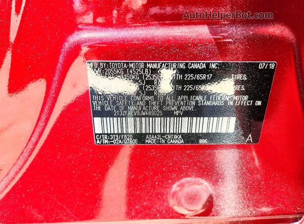 2T3ZFREV9JW489025 2018 TOYOTA RAV4 Красный Вид подкапотного пространства