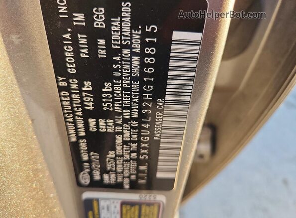 5XXGU4L32HG168815 2017 KIA OPTIMA Silver VIN կոդի պիտակի տեսք