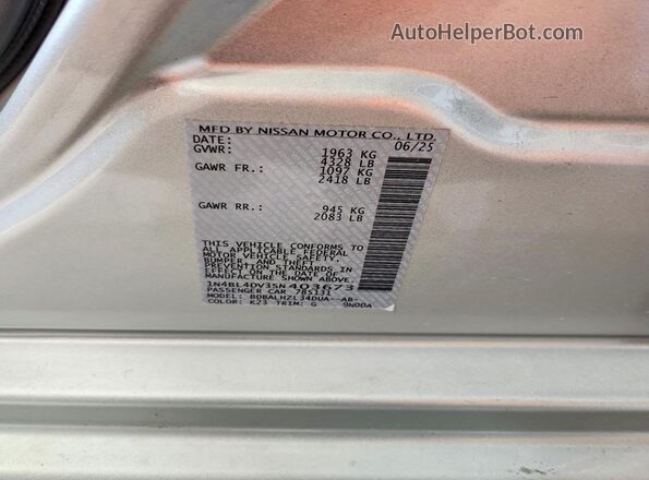 1N4BL4DV3SN403673 2025 NISSAN ALTIMA Silver VIN კოდის სტიკერის ხედი