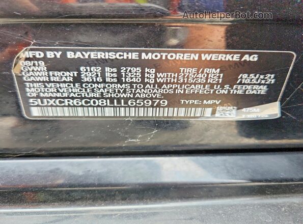 5UXCR6C08LLL65979 2020 BMW X5 Black VIN sticker view