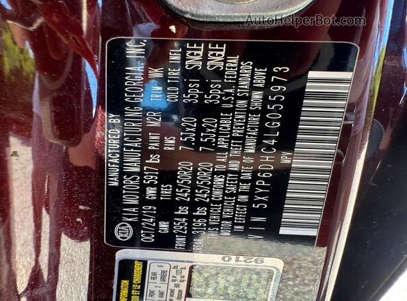 5XYP6DHC4LG055973 2020 KIA TELLURIDE Бордовый Вид задней части салона
