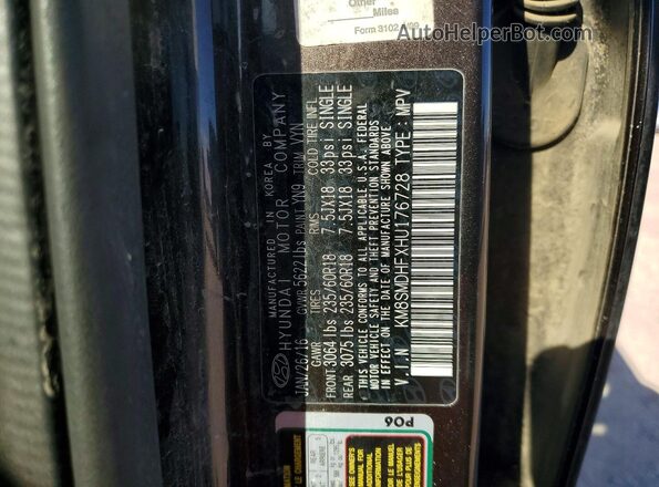 KM8SMDHFXHU176728 2017 HYUNDAI SANTA Black Widok wnętrza 360 stopni