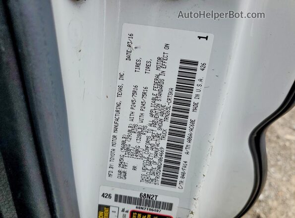 5TFRX5GN0GX064669 2016 TOYOTA TACOMA White Widok naklejki z numerem VIN