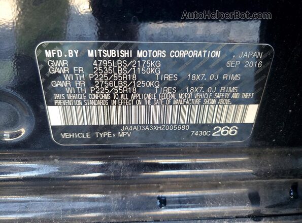 JA4AD3A3XHZ005680 2017 MITSUBISHI OUTLANDER Black Панорамний вид салону 360°