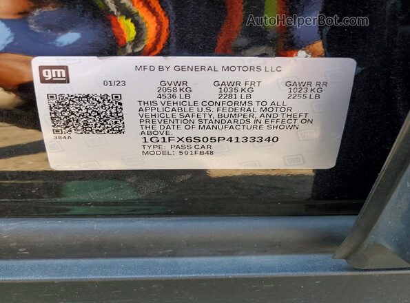 1G1FX6S05P4133340 2023 CHEVROLET BOLT Black VIN კოდის სტიკერის ხედი