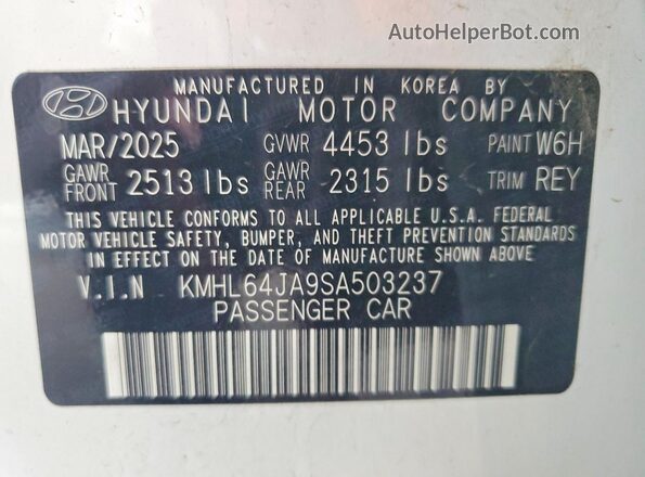 KMHL64JA9SA503237 2025 HYUNDAI SONATA White VIN კოდის სტიკერის ხედი