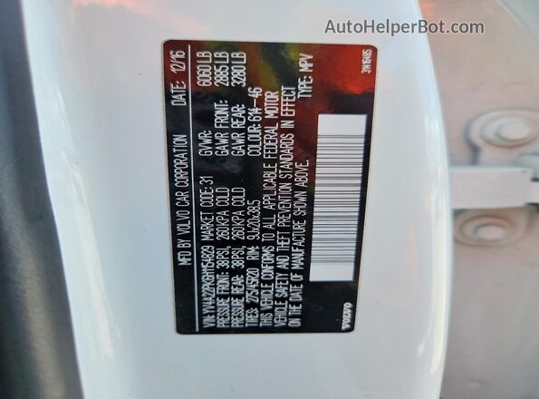 YV4A22PK6H1154829 2017 VOLVO XC90 White 360 interior view