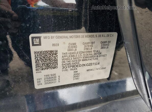 3GTP8DED7KG227114 2019 GMC SIERRA Black Вид наклейки з VIN-кодом