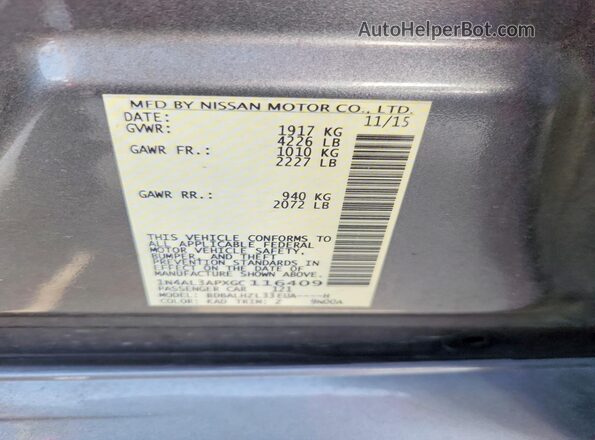 1N4AL3APXGC116409 2016 NISSAN ALTIMA Gray VIN sticker view