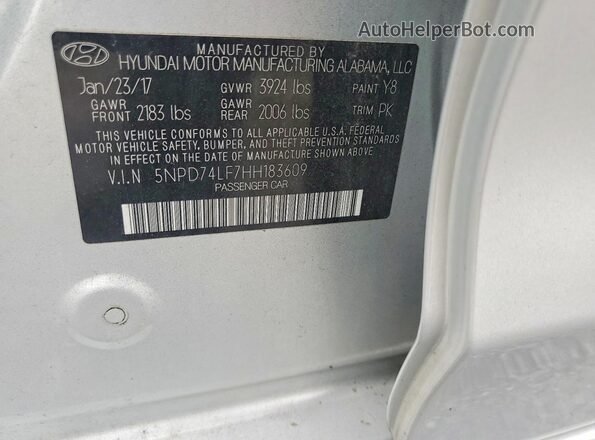 5NPD74LF7HH183609 2017 HYUNDAI ELANTRA Silver VIN sticker view