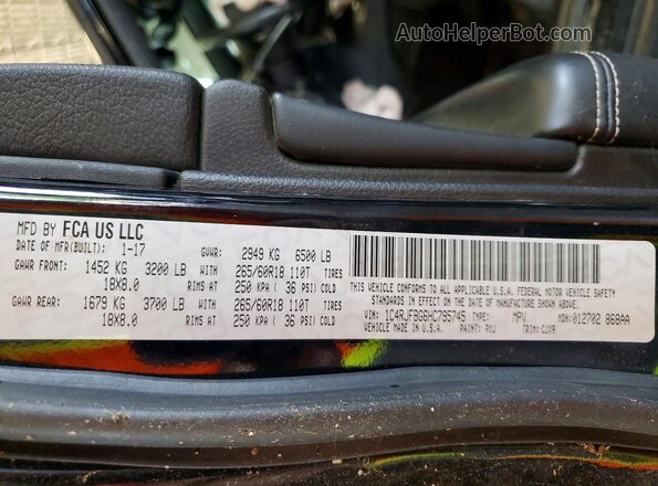 1C4RJFBG6HC795745 2017 JEEP GRAND Черный Панорамный вид салона 360°