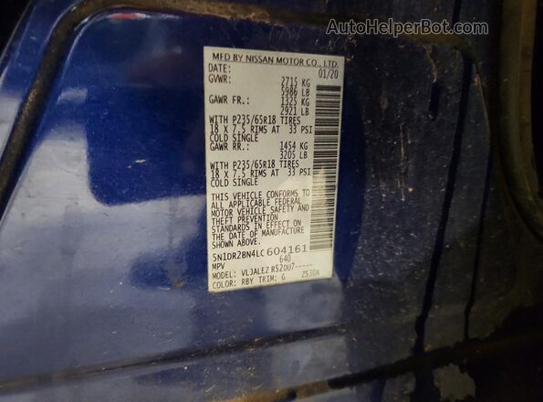 5N1DR2BN4LC604161 2020 NISSAN PATHFINDER Blue Widok naklejki z numerem VIN