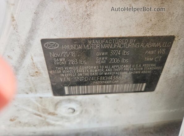 5NPD74LF8KH438632 2019 HYUNDAI ELANTRA White VIN sticker view