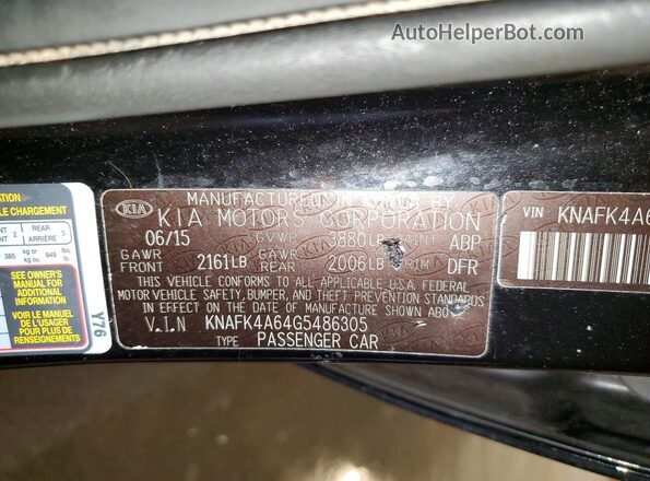 KNAFK4A64G5486305 2016 KIA FORTE Black VIN კოდის სტიკერის ხედი