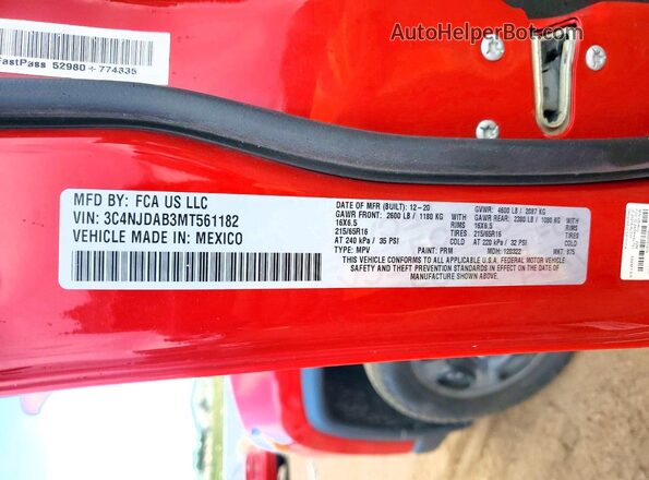 3C4NJDAB3MT561182 2021 JEEP COMPASS Red VIN sticker view