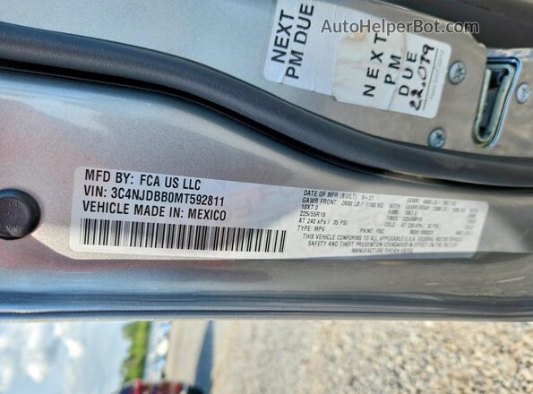 3C4NJDBB0MT592811 2021 JEEP COMPASS Серебряный Вид наклейки с VIN-кодом