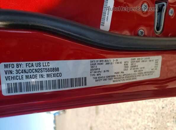 3C4NJDCN2ST560898 2025 JEEP COMPASS Red VIN კოდის სტიკერის ხედი