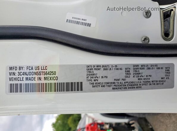 3C4NJDDN5ST564250 2025 JEEP COMPASS Белый Вид наклейки с VIN-кодом