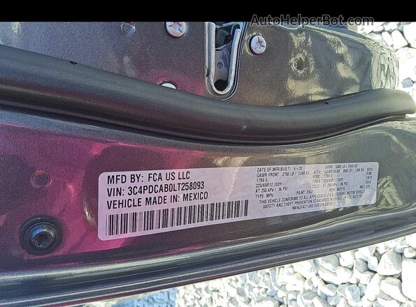 3C4PDCAB0LT258093 2020 DODGE JOURNEY Gray Вид наклейки з VIN-кодом