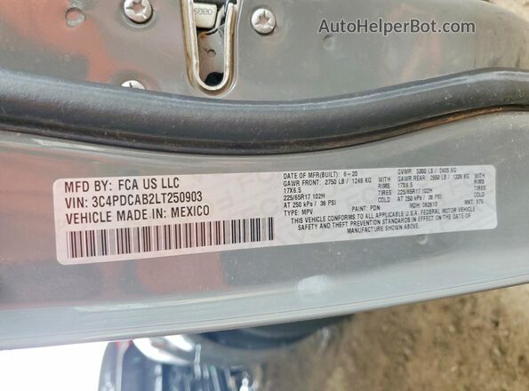 3C4PDCAB2LT250903 2020 DODGE JOURNEY Gray Вид наклейки з VIN-кодом