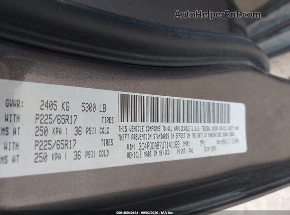 3C4PDCAB7JT141169 2018 DODGE JOURNEY Gray ძრავის განყოფილების ხედი