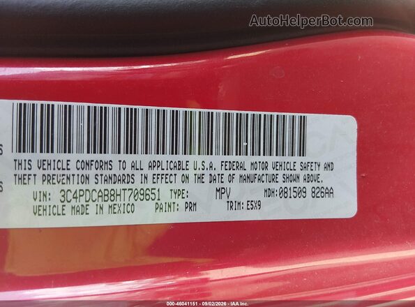 3C4PDCAB8HT709651 2017 DODGE JOURNEY Red ძრავის განყოფილების ხედი