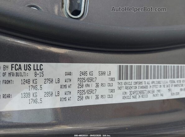 3C4PDCAB9GT104164 2016 DODGE JOURNEY Gray Շարժիչի բաժամունքի տեսք
