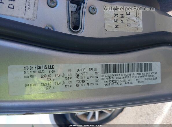 3C4PDCBG5HT523091 2017 DODGE JOURNEY Silver Շարժիչի բաժամունքի տեսք