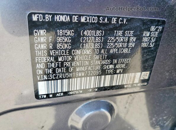 3CZRU5H19MM732095 2021 HONDA HR-V Charcoal 360 interior view