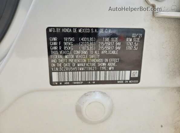 3CZRU5H51MM719621 2021 HONDA HR-V White Engine compartment view