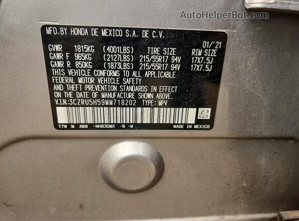 3CZRU5H59MM718202 2021 HONDA HR-V Silver VIN կոդի պիտակի տեսք