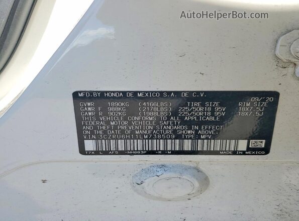 3CZRU6H11LM738509 2020 HONDA HR-V Белый Панорамный вид салона 360°