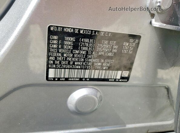 3CZRU6H30MM707951 2021 HONDA HR-V Silver Widok komory silnika