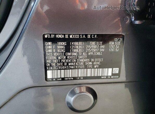 3CZRU6H32NM741505 2022 HONDA HR-V Charcoal Widok wnętrza 360 stopni