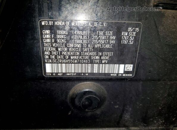 3CZRU6H55GM710463 2016 HONDA HR-V Черный Вид наклейки с VIN-кодом