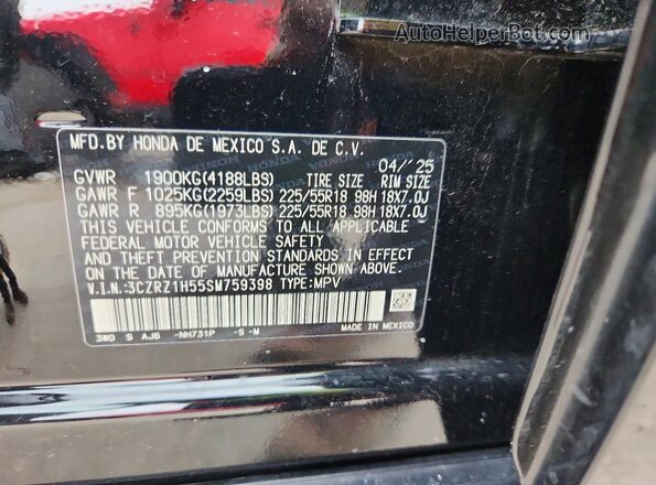 3CZRZ1H55SM759398 2025 HONDA HR-V Black VIN sticker view