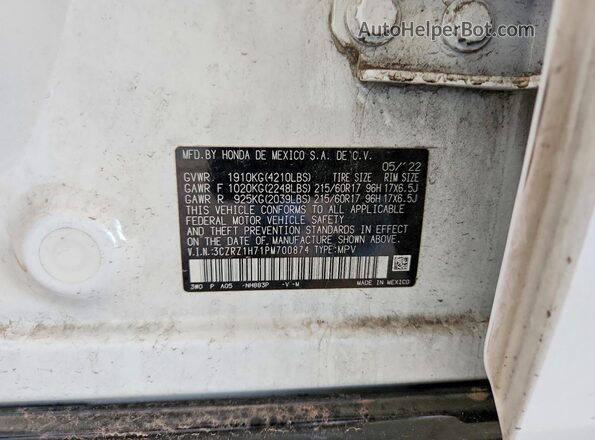 3CZRZ1H71PM700874 2023 HONDA HR-V Black Vista interior de 360 grados