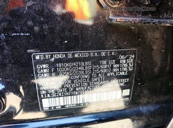 3CZRZ1H71SM705453 2025 HONDA HR-V Black VIN կոդի պիտակի տեսք