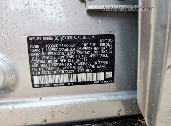 3CZRZ1H72TM723297 2026 HONDA HR-V Silver Вид наклейки з VIN-кодом