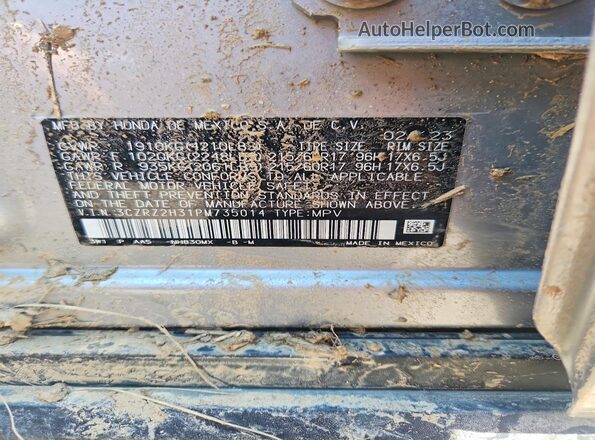 3CZRZ2H31PM735014 2023 HONDA HR-V Silver Widok naklejki z numerem VIN