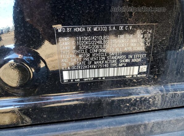 3CZRZ2H34RM775140 2024 HONDA HR-V Черный Вид наклейки с VIN-кодом