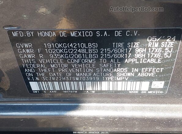 3CZRZ2H37SM703919 2025 HONDA HR-V Gray ძრავის განყოფილების ხედი