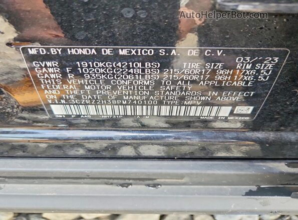 3CZRZ2H38PM740100 2023 HONDA HR-V Black Շարժիչի բաժամունքի տեսք