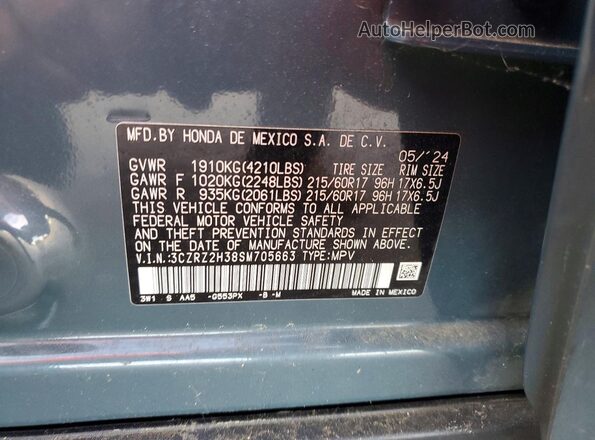 3CZRZ2H38SM705663 2025 HONDA HR-V Blue VIN sticker view