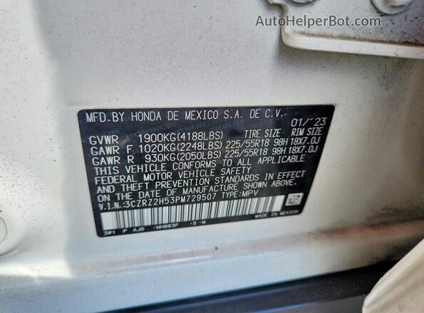 3CZRZ2H53PM729507 2023 HONDA HR-V White VIN կոդի պիտակի տեսք