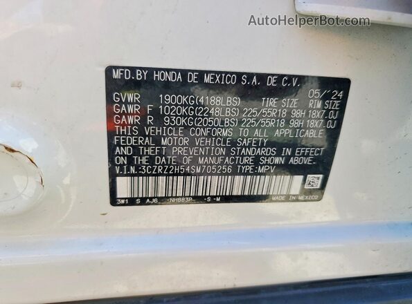 3CZRZ2H54SM705256 2025 HONDA HR-V White VIN sticker view