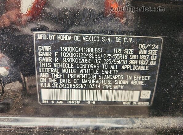 3CZRZ2H56SM710314 2025 HONDA HR-V Black Вид наклейки з VIN-кодом