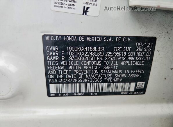 3CZRZ2H59SM738303 2025 HONDA HR-V White Vista del compartimento del motor